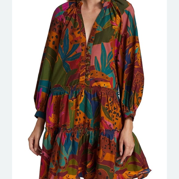 Farm Rio Leopards Jungle Long Sleeve Mini Dress - Picture 2 of 7